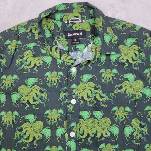 Betabrand Shirt Mens Small Button Up All Over Print Octopus Bat Wings Kraken - Picture 2 of 7